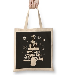 Aliens Christmas Tree Silhouette White Bez Çanta Uzun Saplı