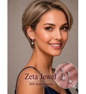 Zeta Jewel 925 Ayar Gümüş Yıldız Sallantılı Halka Küpe - Taşlı Zarif Kadın Küpesi - Işıklı Hediye Kutulu