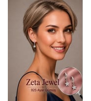 Zeta Jewel 925 Ayar Gümüş Yıldız Sallantılı Halka Küpe - Taşlı Zarif Kadın Küpesi - Işıklı Hediye Kutulu