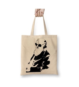 Charles Darwin Beyaz Bez Çanta Uzun Saplı Alışveriş Çantası Plaj Çantası