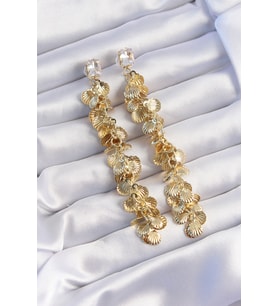 Pirinç Gold Renk Zirkon Taşlı Minimal Deniz Kabuklu Sallantılı Küpe 5886 - GLST6662-8444