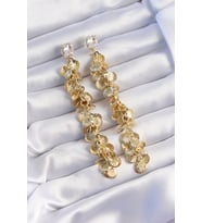 Pirinç Gold Renk Zirkon Taşlı Minimal Deniz Kabuklu Sallantılı Küpe 5886 - GLST6662-8444