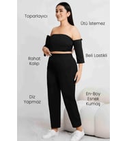 Yüksek Kalite Siyah Büyük Beden Bayan Yüksek Bel Çelik Örme En-Boy Likralı Dar Paça Pantolon 