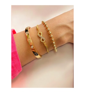 Altın Kaplama 3 lü Kombin Bileklik Seti Gold Renk Kadın Zincir Bilezik Künye Asansör Pandora