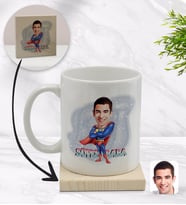 BK Gift Kişiye Özel Süper Baba Karikatürlü Beyaz Kupa Bardak ve Ahşap Bardak Altlığı Hediye Seti - Model 1