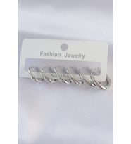 Pirinç Gümüş Renk Oval Küpe Seti 5886