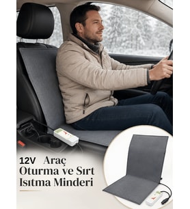Beylini OMAK 12V Araç Koltuk Isıtıcı Minder 5 Kademeli Kumandalı Çakmaklık Girişli Sırt ve Oturma Isıtma Minderi Gri 35x90 CM
