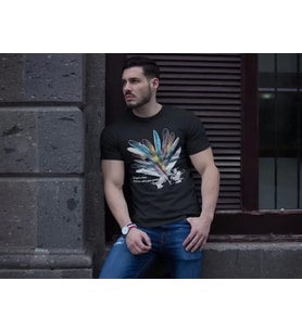 Unisex Bisiklet Yaka Baskılı Oversize T-Shirt - Siyah