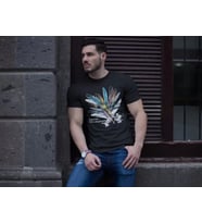 Unisex Bisiklet Yaka Baskılı Oversize T-Shirt - Siyah