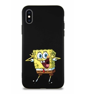 Apple iPhone XS Soft Premier Kapak Sünger Bob Tasarımlı Silikon Kılıf - Siyah (Şeffaf)