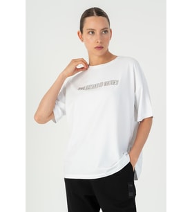 Maraton Comfort Kadın Bisiklet Yaka Beyaz T-shirt