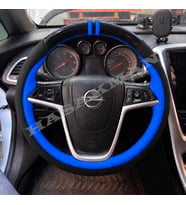 Opel Astra J Dikme Direksiyon Kılıfı Parlak Siyah Mavi Detaylı Mavi Çift Yüzük ve Dikiş 2009-2015