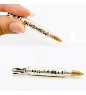 Mermi Tasarımlı One Shot One Kill Yazılı 925 Ayar Gümüş Kolye Ucu
