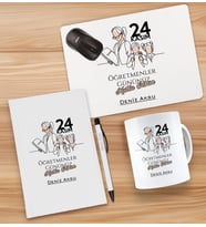 BK Gift Kişiye Özel İsimli Öğretmenler Günü Tasarımlı Defter, Tükenmez Kalem, Kupa ve Mousepad Hediye Seti - 2, Öğretmene Hediye, Öğretmenler Günü