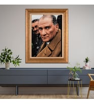 Altın Varaklı Çerçeveli Paspartulu Atatürk Tablo TR1087 (Gold)
