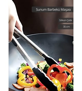 Sunum Maşası Barbekü Maşası Mangal Maşa Silikon Salata Maşası Siyah 35 cm