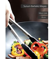 Sunum Maşası Barbekü Maşası Mangal Maşa Silikon Salata Maşası Siyah 35 cm