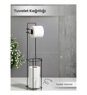 Siyah Standlı Yedek Hazneli Tuvalet Kağıtlığı