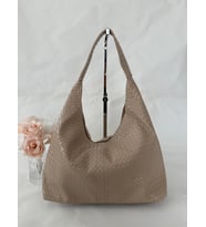 Örgü Deri Omuz Çantası Hobo Çanta – Omuz Askılı, Yumuşak Deri, Günlük & Şık Spacious Shoulder Bag (Krem)