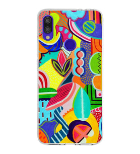 PrintiFy Xiaomi Redmi Note 7 Pro ile Uyumlu 1mm Slim Fit Retro Colors 6 Baskılı Şeffaf  Kılıf