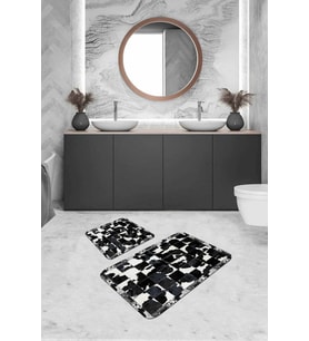 Siyah Deri Görünümlü Banyo Halısı Klozet Paspas Seti BS329