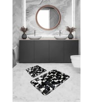 Siyah Deri Görünümlü Banyo Halısı Klozet Paspas Seti BS329