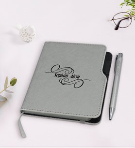BK Gift Kişiye Özel İsimli Gri Termo Deri Defter Kalem Seti-3