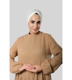 Beyaz Pratik Hazır Geçmeli Tesettür Bone Jakar Kendinden Desenli 1209_42
