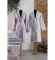Pierre Cardin 6 Parça Jakarlı Aile Bornoz Seti-Wave Soft Lila Gri (Gri - Lila)