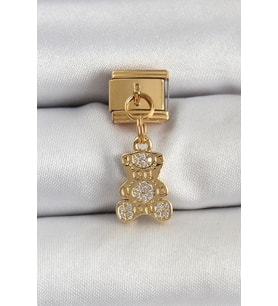 316L Çelik Sallantılı Zirkon Taşlı Ayıcık Model Gold Renk Nomination Charm TJ-BC1413