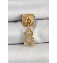 316L Çelik Sallantılı Zirkon Taşlı Ayıcık Model Gold Renk Nomination Charm TJ-BC1413