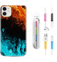 Apple iPhone 11 12 13 Mini Kılıf Kablo Koruma Spiral Silikon Orange Blue Color 1665