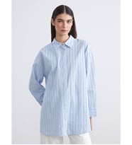 LCW Modest Mavi Çizgili Oversize Poplin Kadın Gömlek Tunik