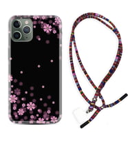 Apple iPhone 11 12 13 14 Pro Max Kılıf Boyun Asklı Rasta Silikon Black flowers 1391