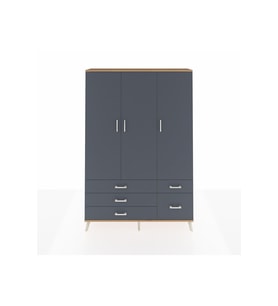 Arges Gardrop 5 Raflı 5 Çekmeceli Tek Askılı 132x30x195 Çam-Antrasit