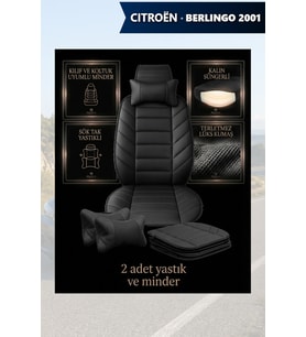 citron berlingo 2001 Koltuk ve Kılıf uyumlu Siyah Yastık Minder Lüks 2 Minder 2 Yastık