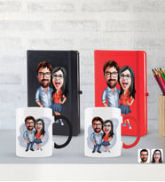 BK Gift Kişiye Özel Sevgililer Karikatürlü 2’li Defter Kupa Hediye Seti, Sevgiliye Hediye, Sevgililer Günü Hediyesi-2