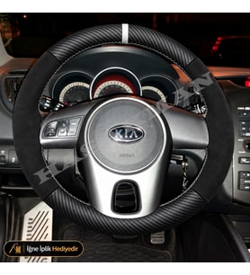 Kia Soul Dikme Direksiyon Kılıfı Alcantara Süet Mat Karbon Beyaz Yüzük ve Dikiş AM Solu Tuşlu 2011-2014