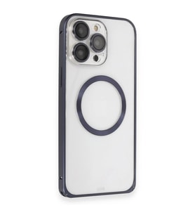 Northcity iPhone 15 Pro Max ile Uyumlu Metal Bumper Kılıf - Magsafe Destekli, Lacivert
