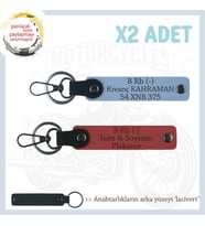 Yol Arkadaşları İçin, İsim Plaka ve B- Kan Grubu Kişiye Özel x2 Anahtarlık Set, Nar Çiçeği-Mavi-Laci (Çok Renkli)