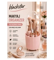 Şeffaf Kapaklı Fırça ve Kozmetik Düzenleyici Organizer - Pembe