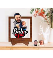 BK Gift Kişiye Özel Baba Oğul Karikatürlü Ahşap Standlı 3D Biblo-4 (Beyaz)