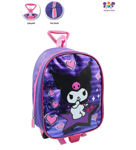 Parlak Kuromi Çekçekli Anaokulu Çantası - Çocuk Çanta - Kreş Çantası - Kuromi Çanta (Mor)