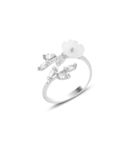 Gümüş rodyumlu zirkon ve sedef taşlı yapraklı Prunus dulcis (badem çiçeği) yüzük SGTL12292RODAJ