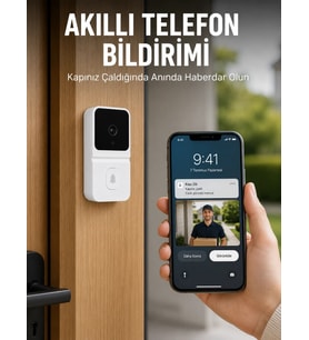 Beyaz Wi-fi Akıllı Görüntülü Kapı Zili Hd Kamera, Gece Görüşü Ve Telefon Bildirimli Kablosuz Kapı Zi