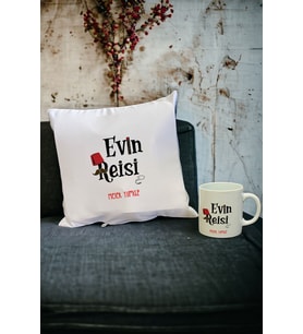 Evin Reisi Kupa Bardak ve Yastık Set (Beyaz)