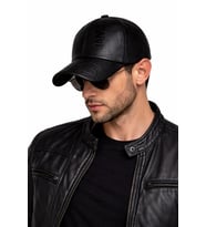 Valkyrie Erkek Siyah Deri Şapka Kavisli Siperlikli Ayarlanabilir Spor Günlük Baseball Cap
