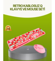 Bluetooth Retro Kablosuz Klavye ve Mouse Seti – 3 Cihaz Bağlantılı, Sessiz Tuş, Uzun Pil Ömrü