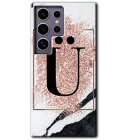 Galaxy S24 Ultra Kılıf HD Desen Baskılı Kılıf - Pembe Mermer Desenli Ü Harfi