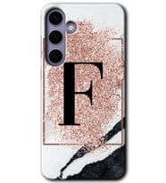 Galaxy S24 Plus Kılıf HD Desen Baskılı Kılıf - Pembe Mermer Desenli F Harfi